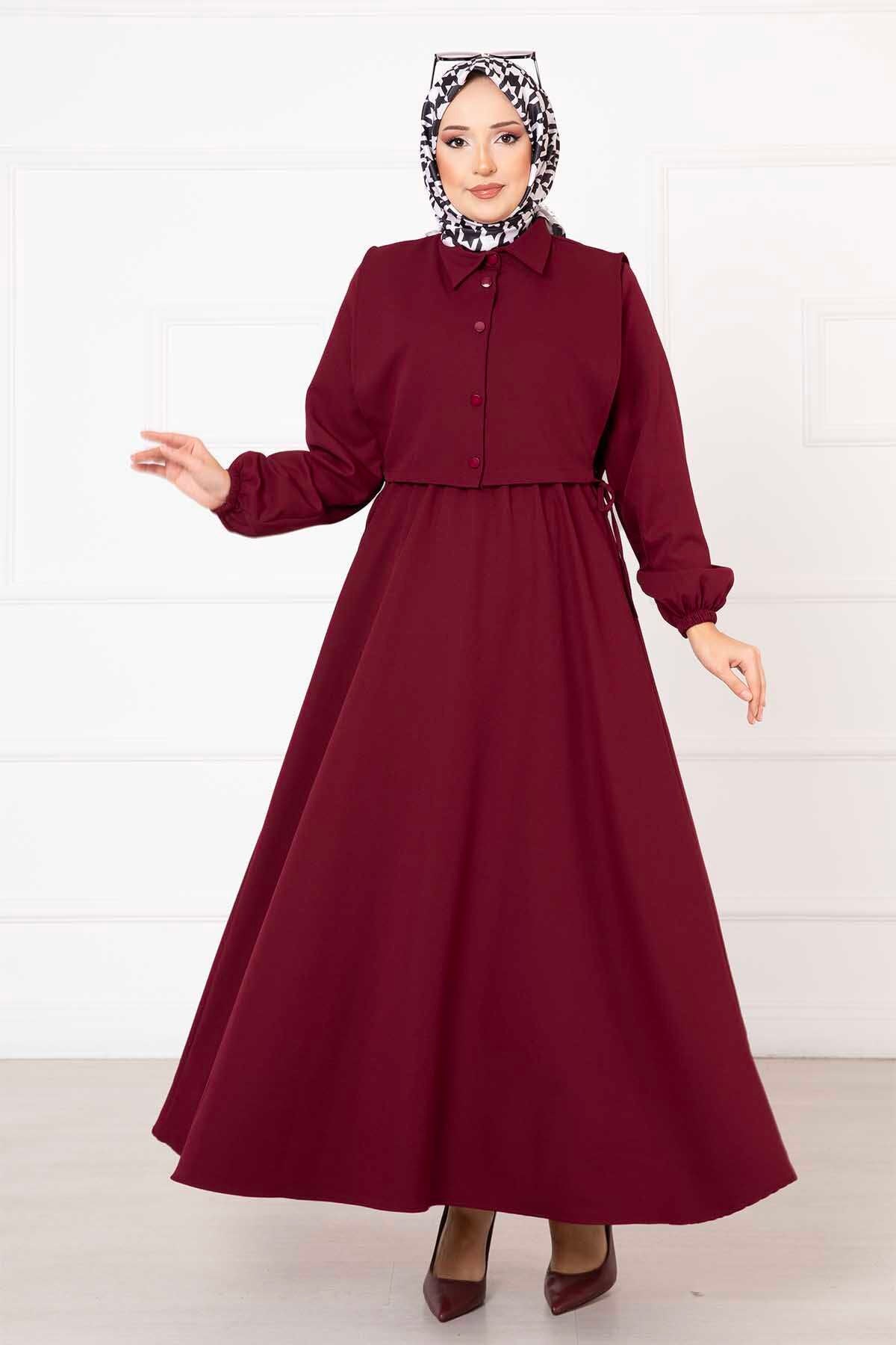 Bolerolu elbise bordo