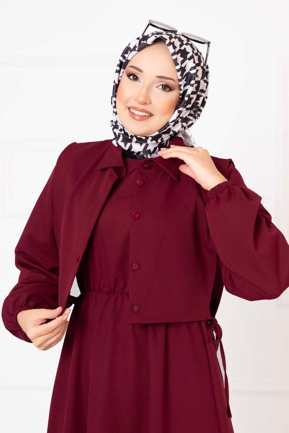 Bolerolu elbise bordo