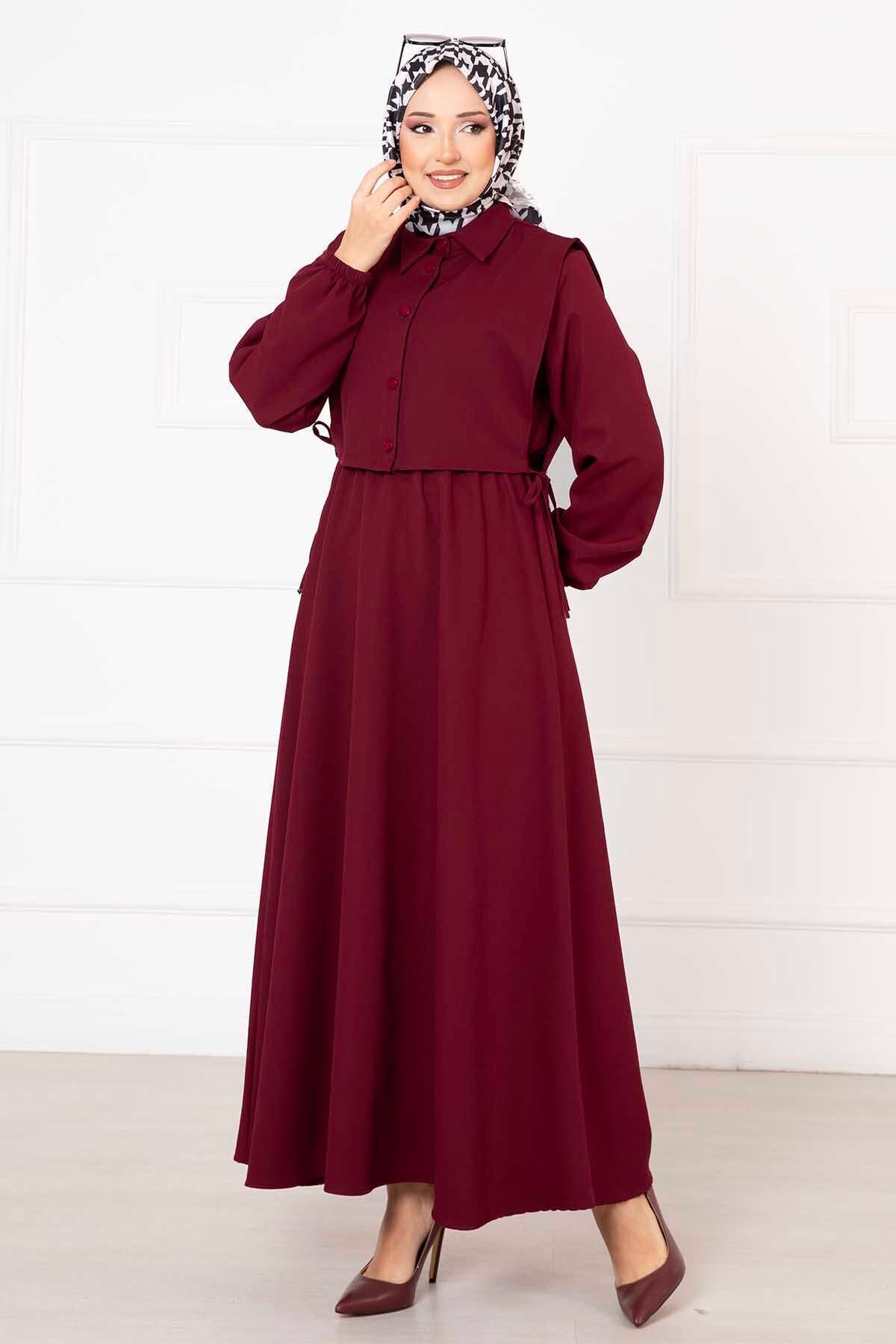 Bolerolu elbise bordo