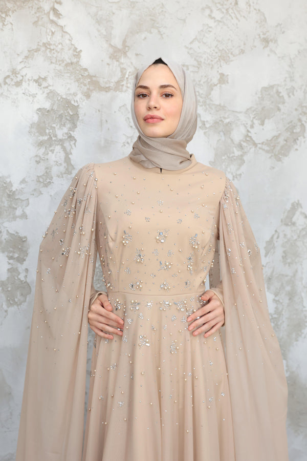 Gülhan Taşlı Tasarım Abiye - vizon
