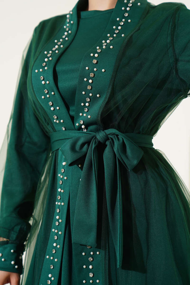 İncili Abaya Takım yeşil
