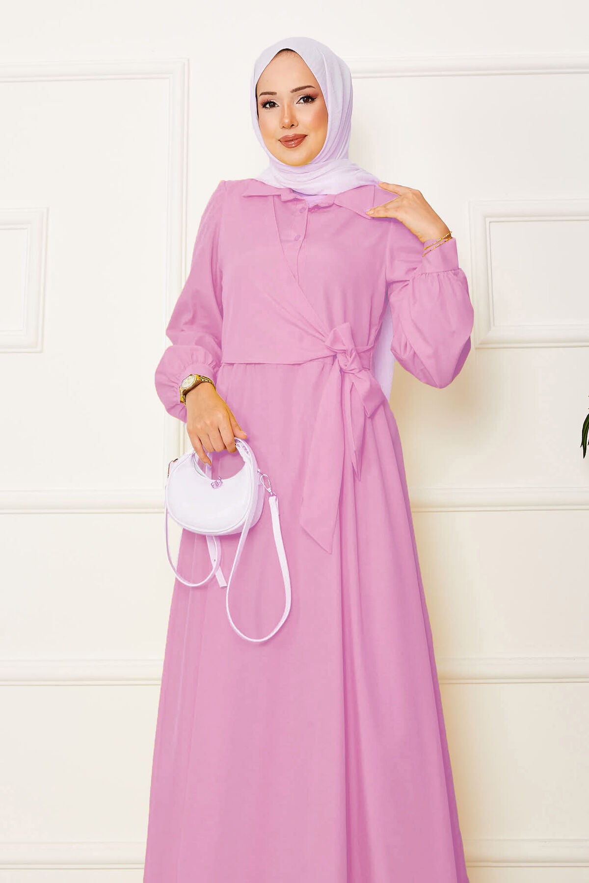 Yandan Bağlamalı Elbise Pembe