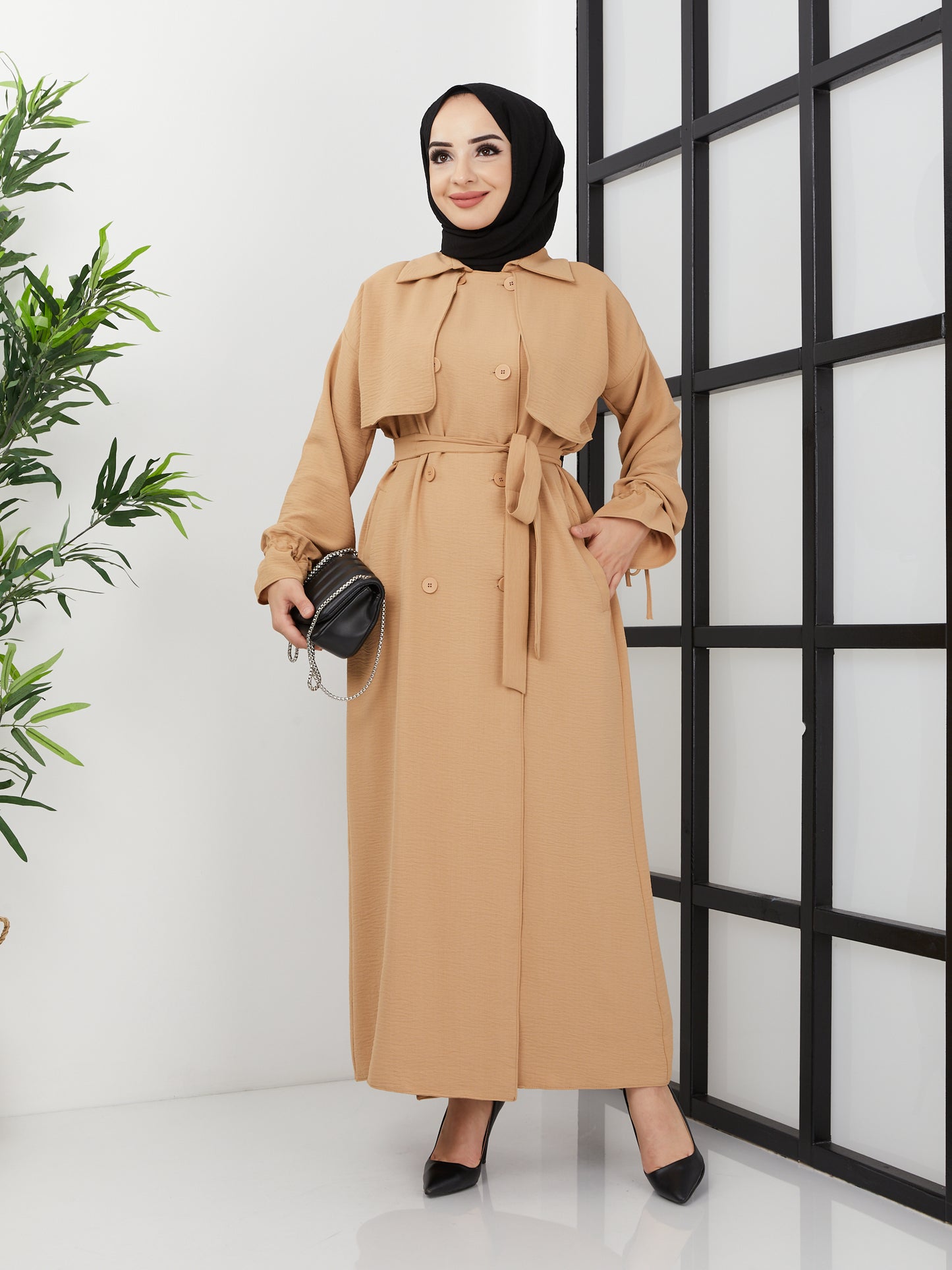 Abaya mit Gürtel – Kamel