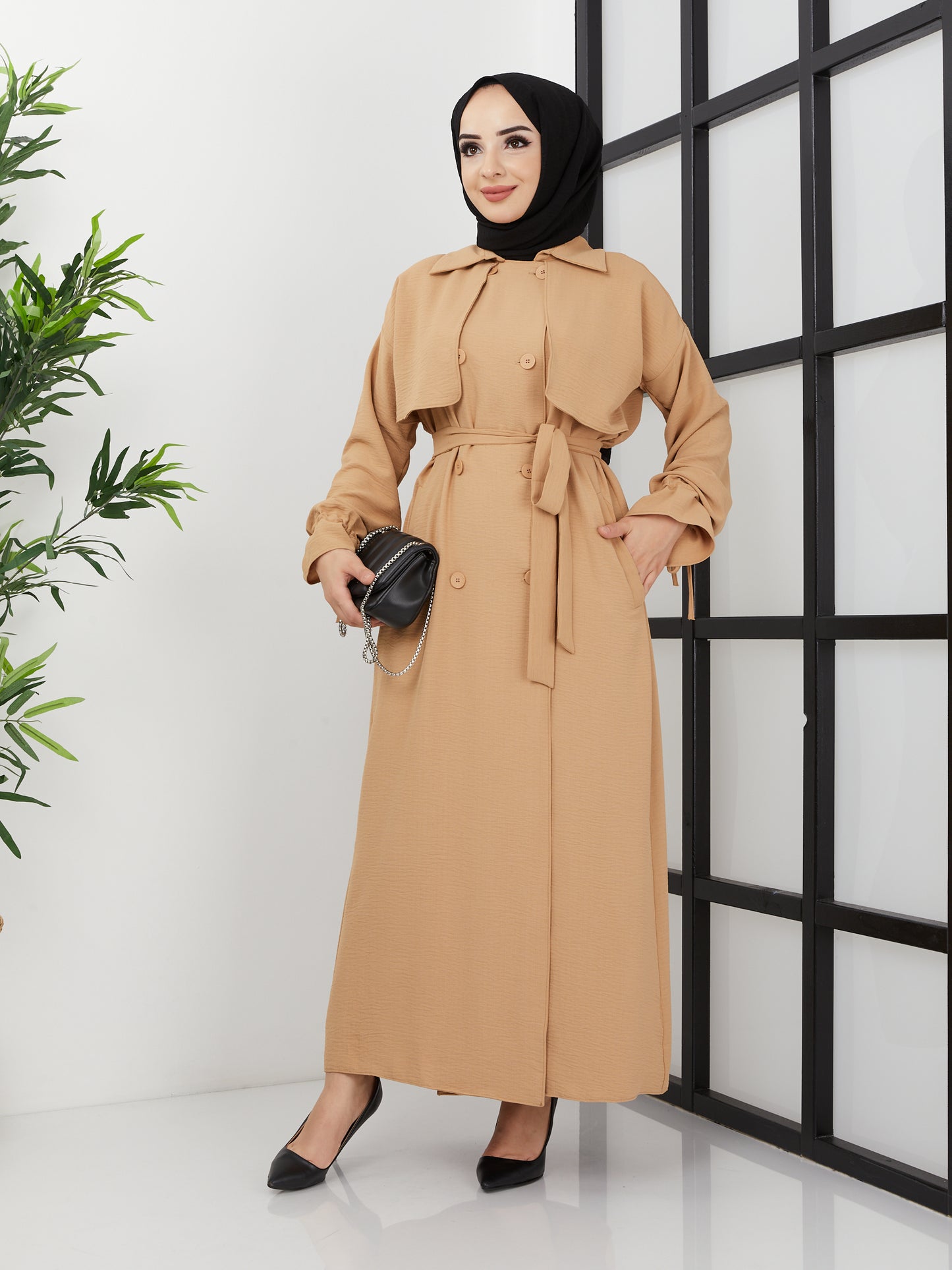 Abaya mit Gürtel – Kamel