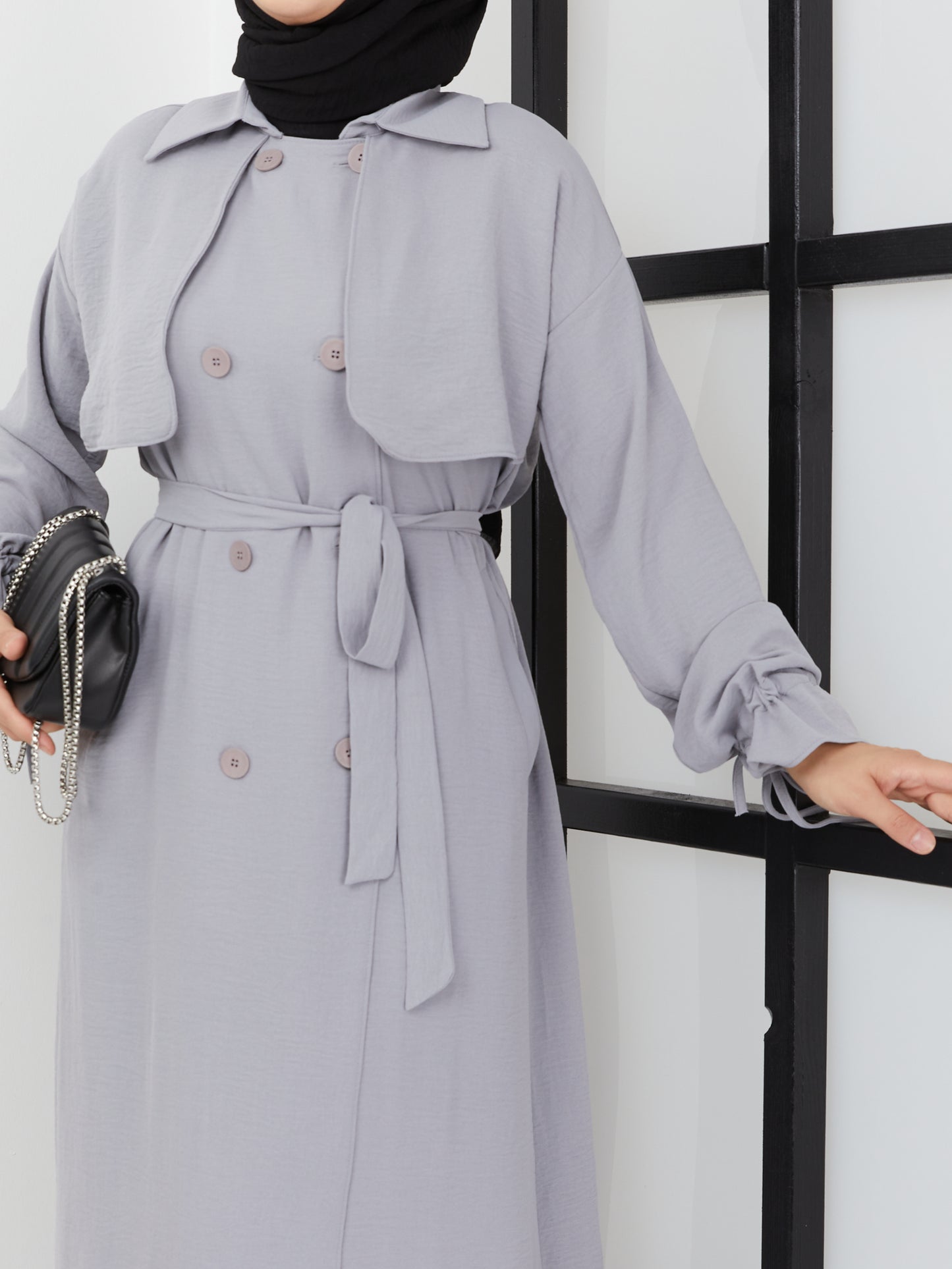 Abaya mit Gürtel – Grau