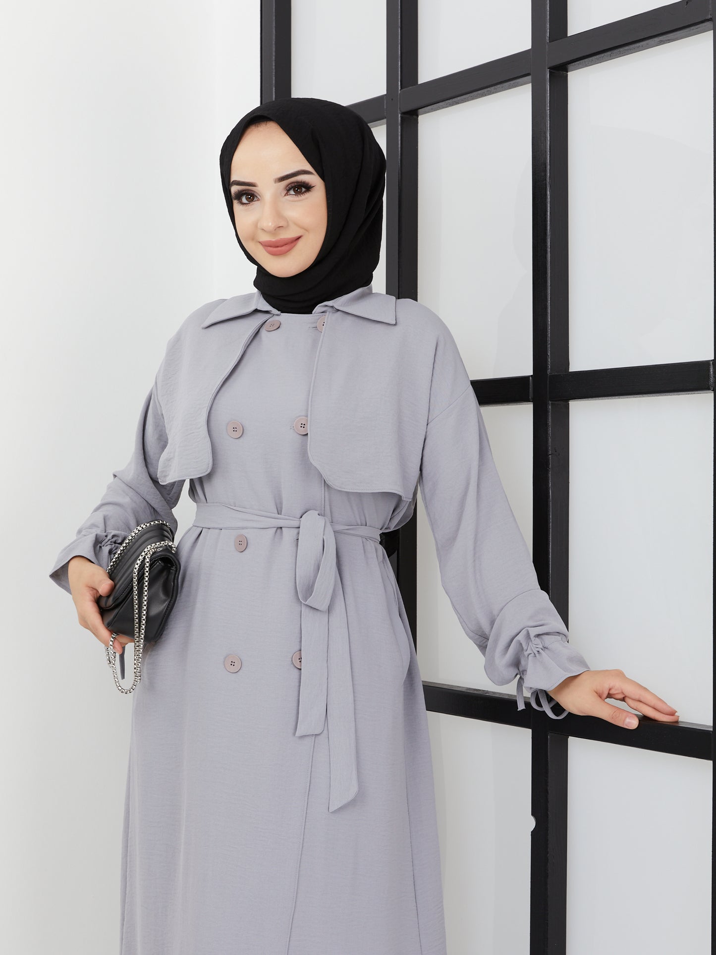 Abaya ceinturée - Gris