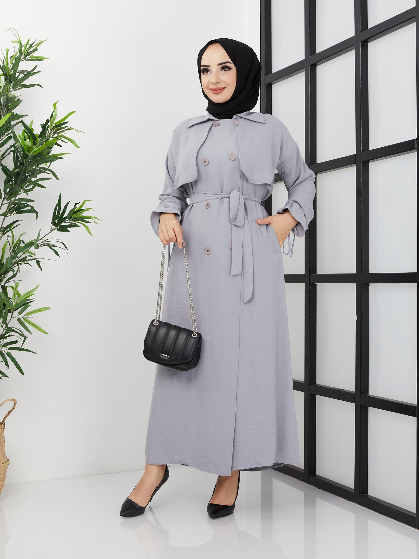 Abaya ceinturée - Gris