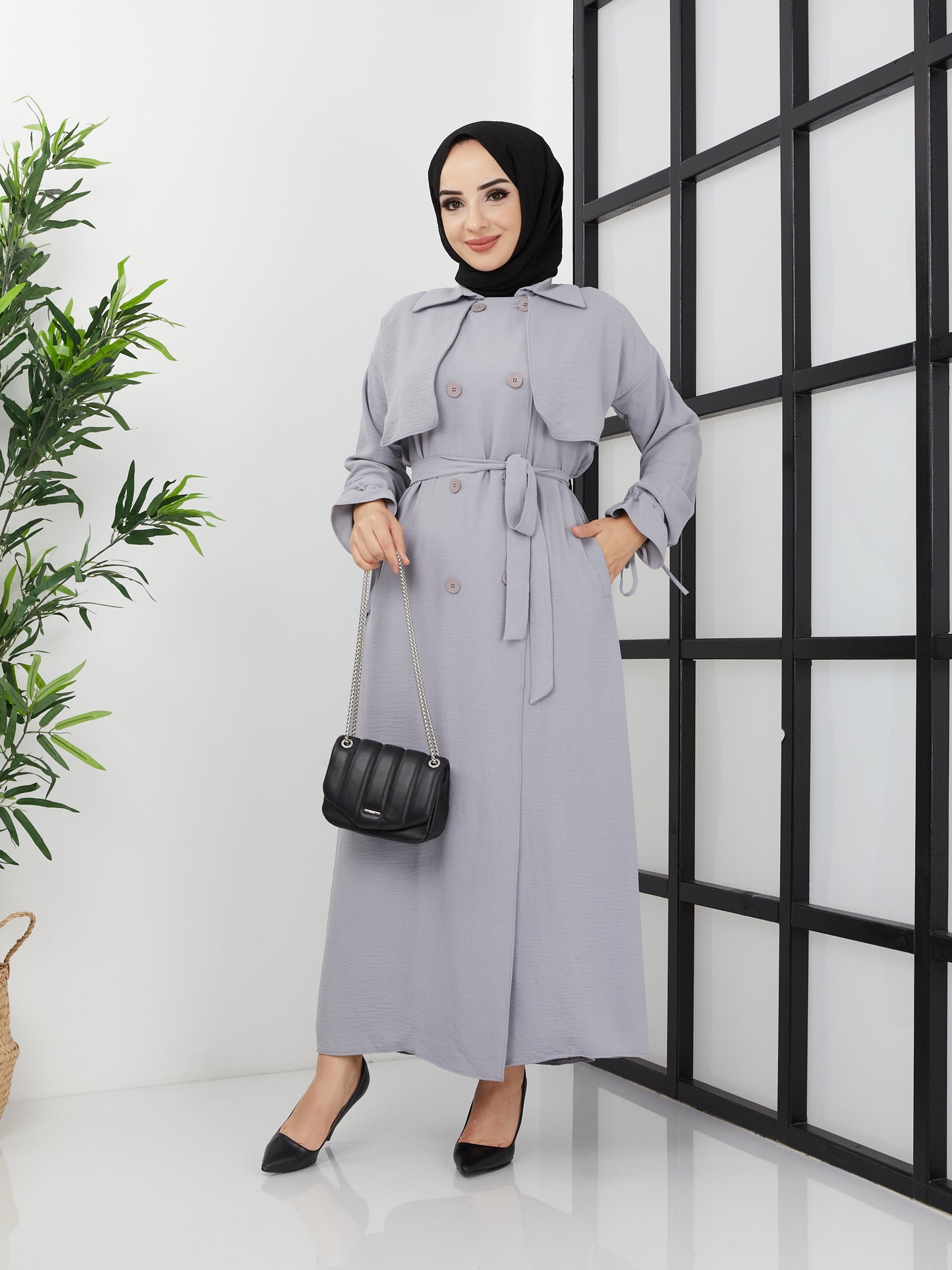 Abaya ceinturée - Gris