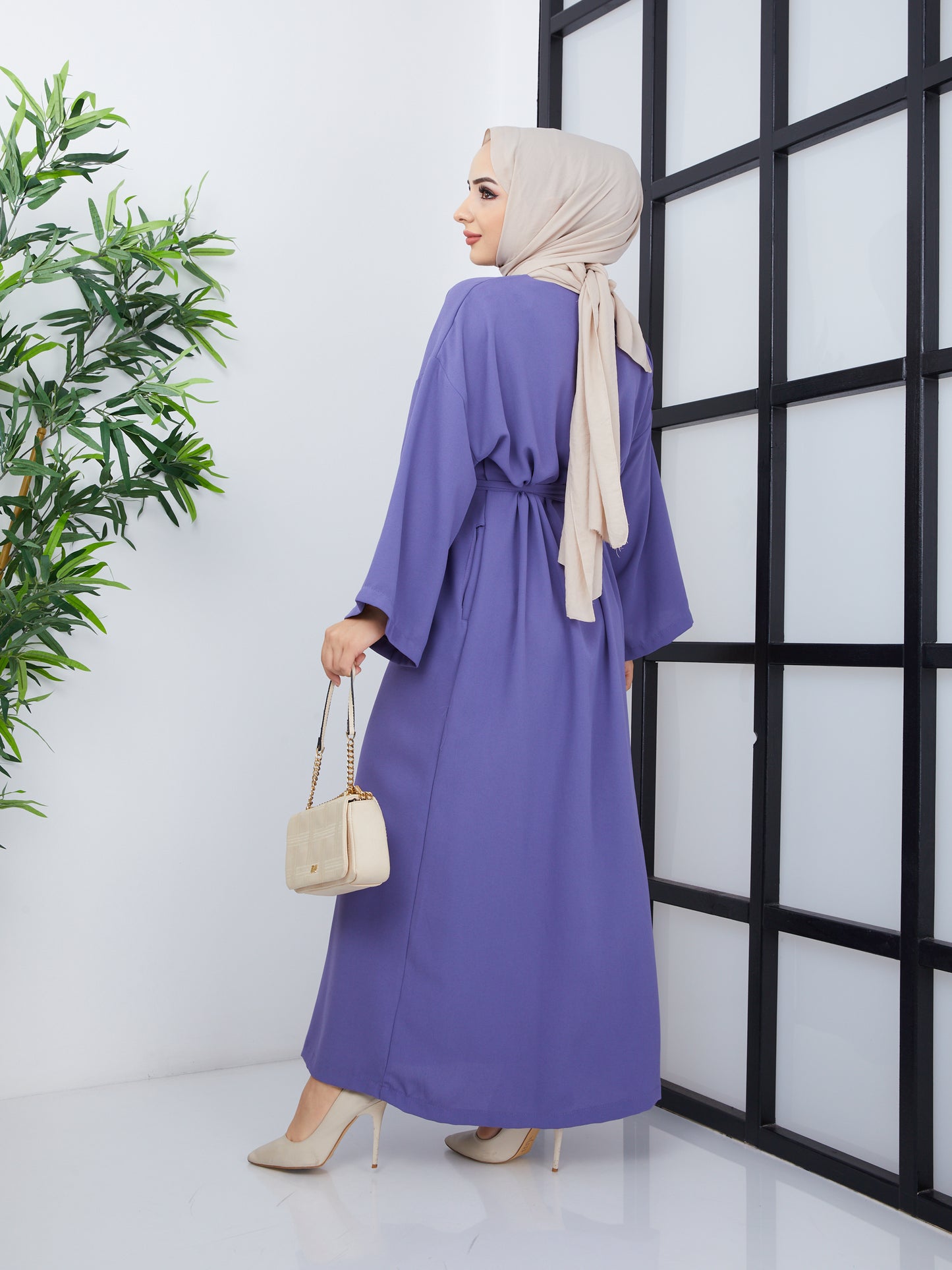 Belted Abaya Dress Lilac