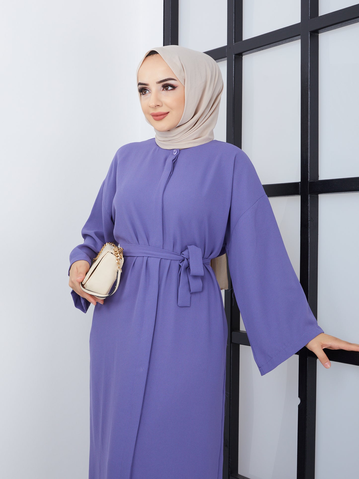 Belted Abaya Dress Lilac