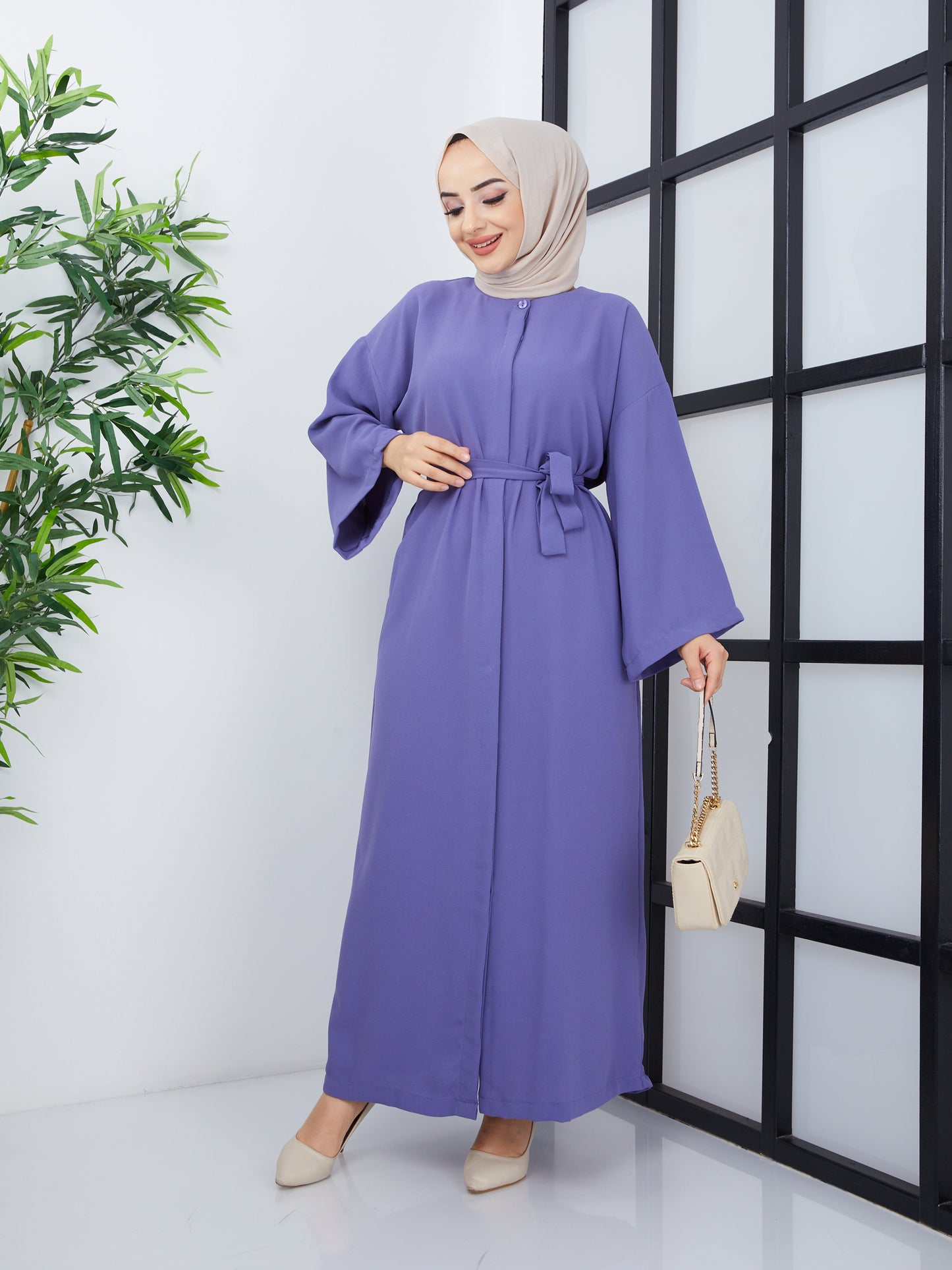 Belted Abaya Dress Lilac