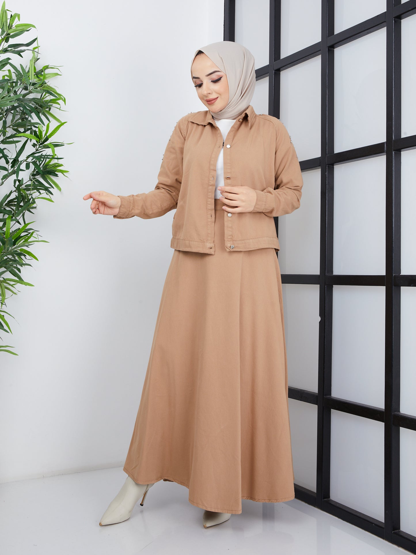 3-teiliges Hijab-Set – Creme