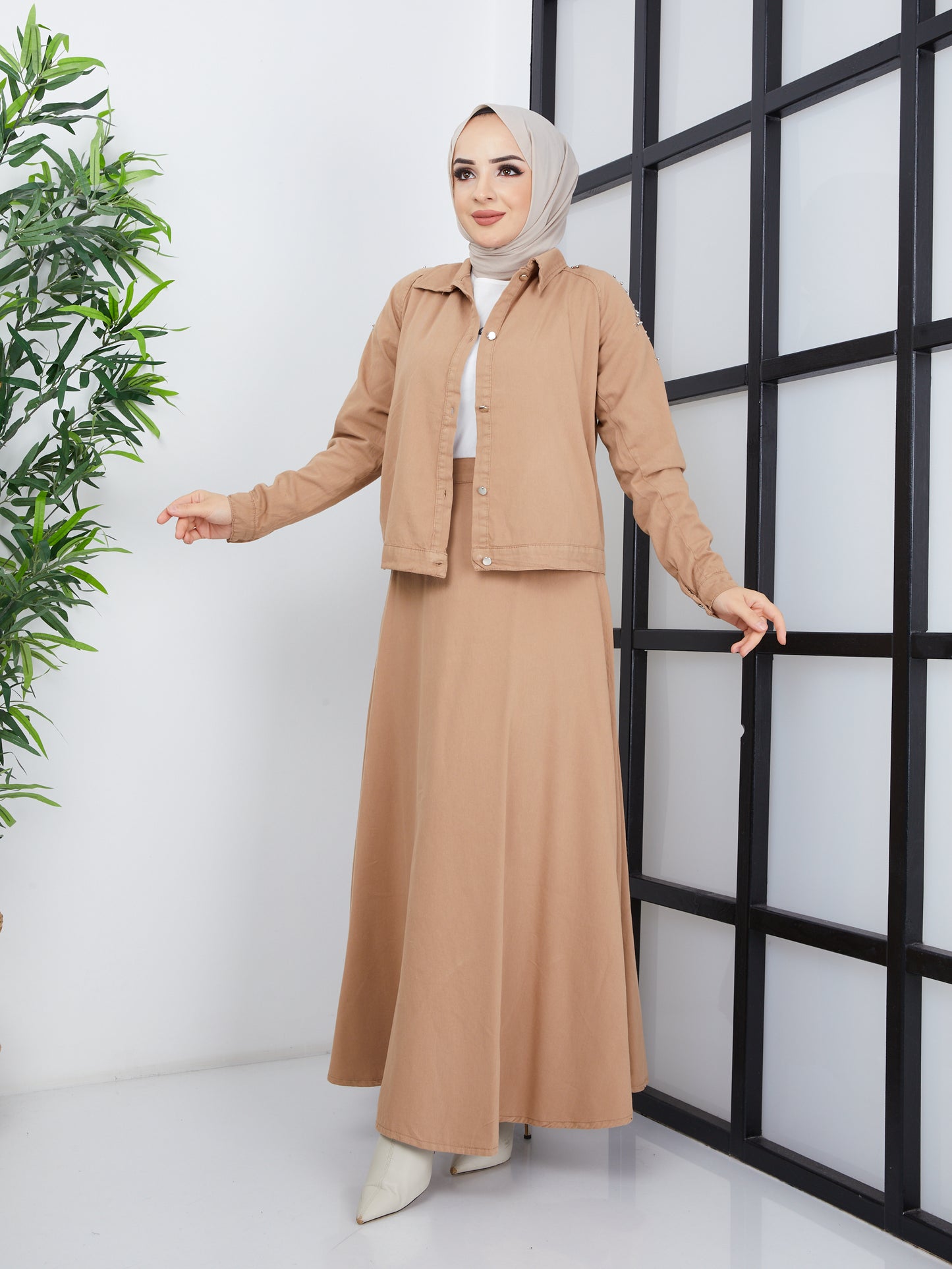 3-teiliges Hijab-Set – Creme