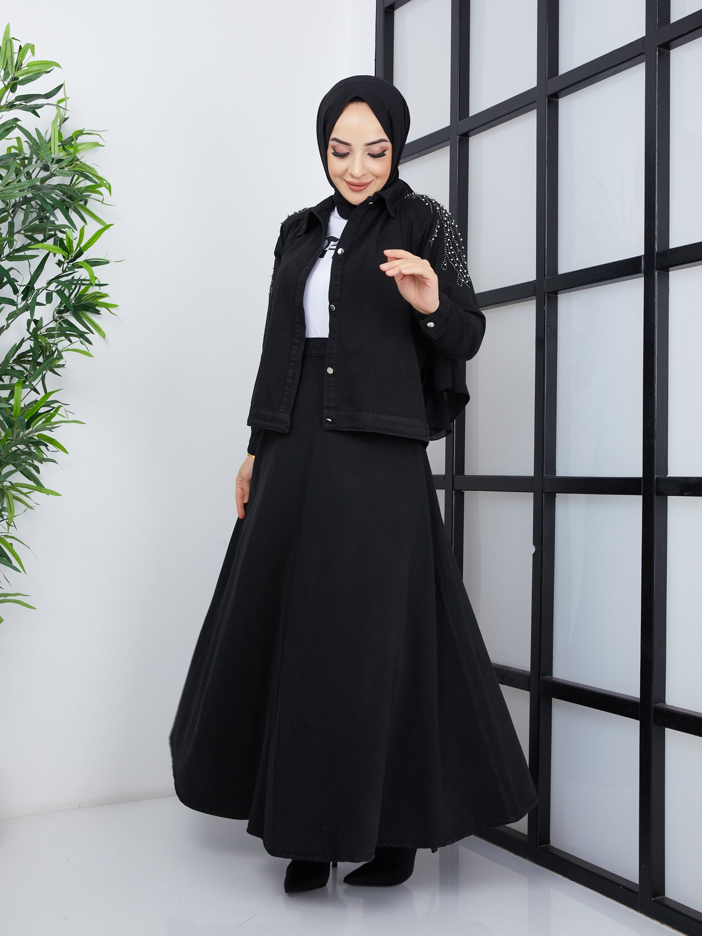 3-teiliges Hijab-Set – Schwarz