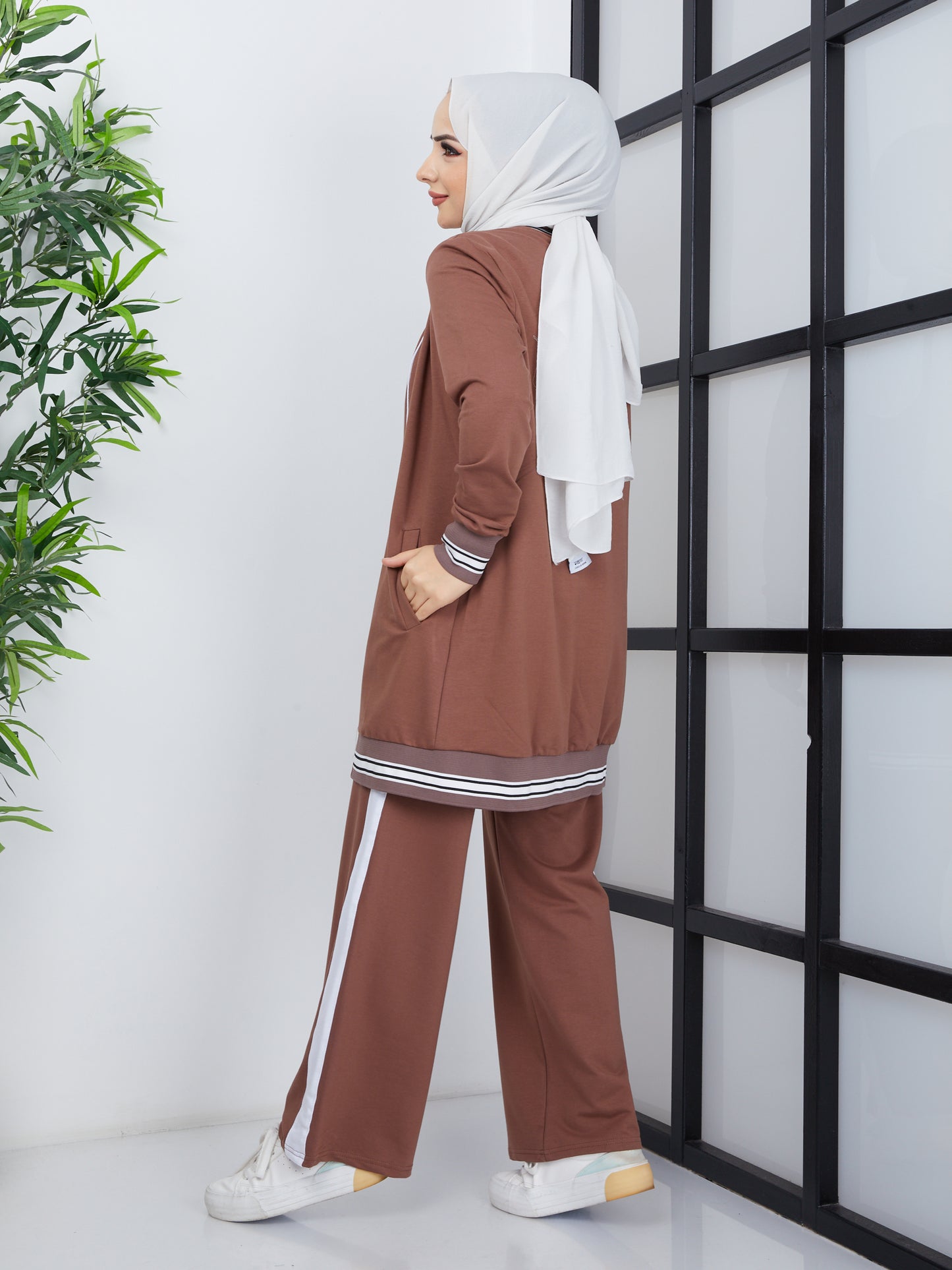 Ensemble Hijab 3 Pièces à Motifs Rayés - Gulkurusu