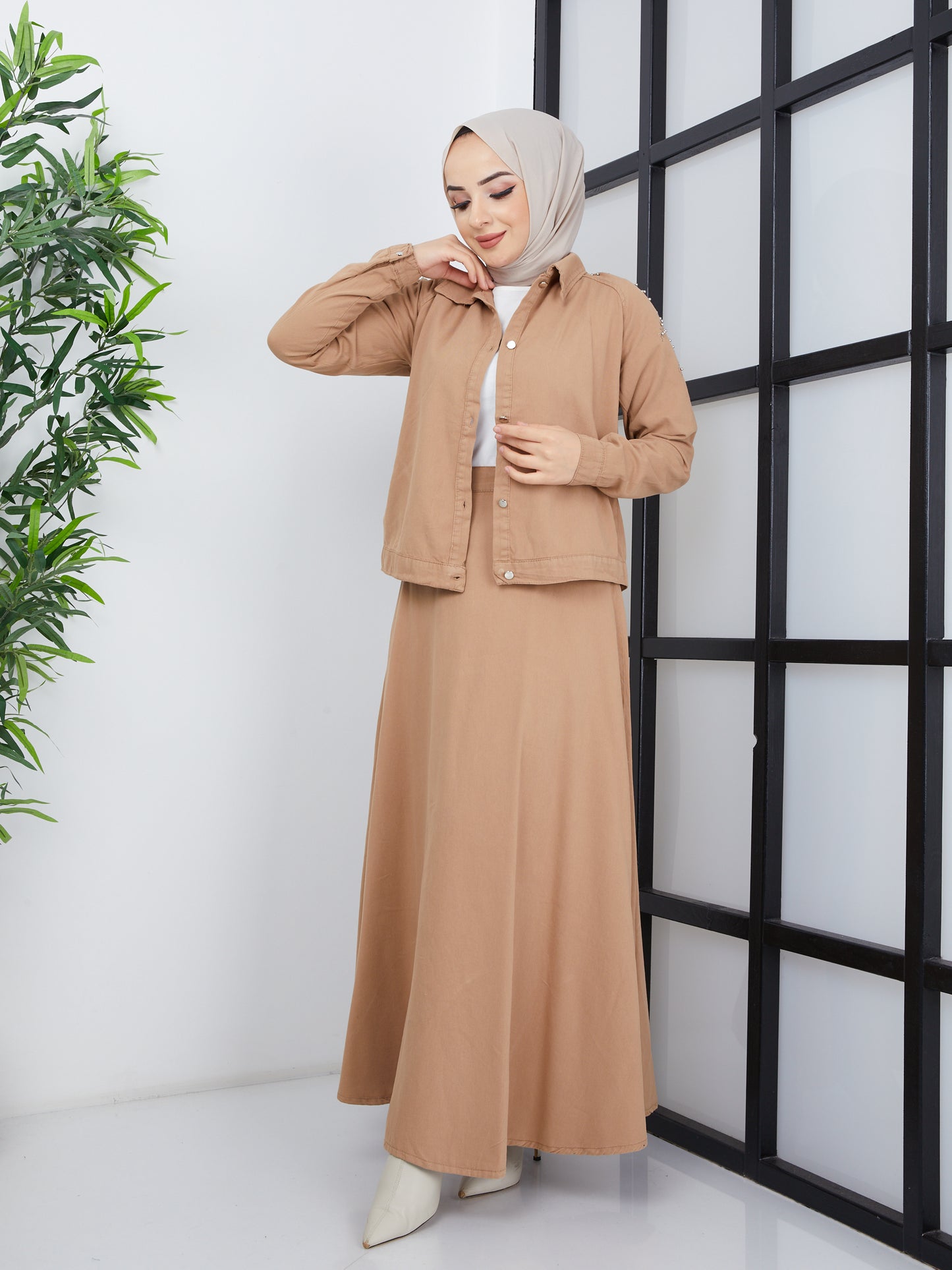 3-teiliges Hijab-Set – Creme