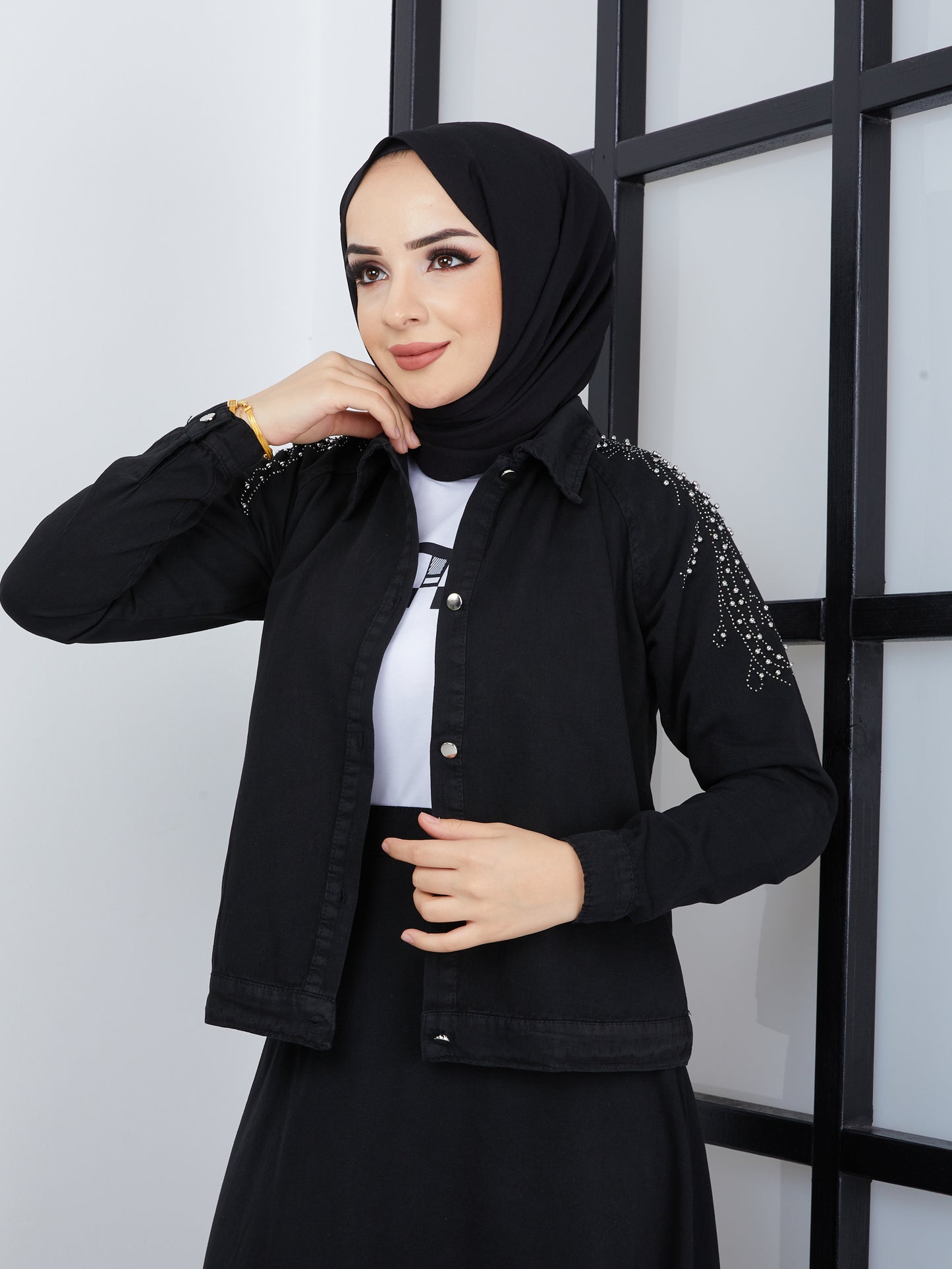 3-teiliges Hijab-Set – Schwarz