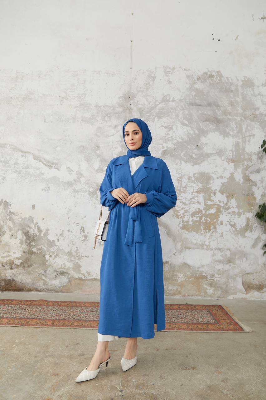 Belted Long Hijab Cape - Blue