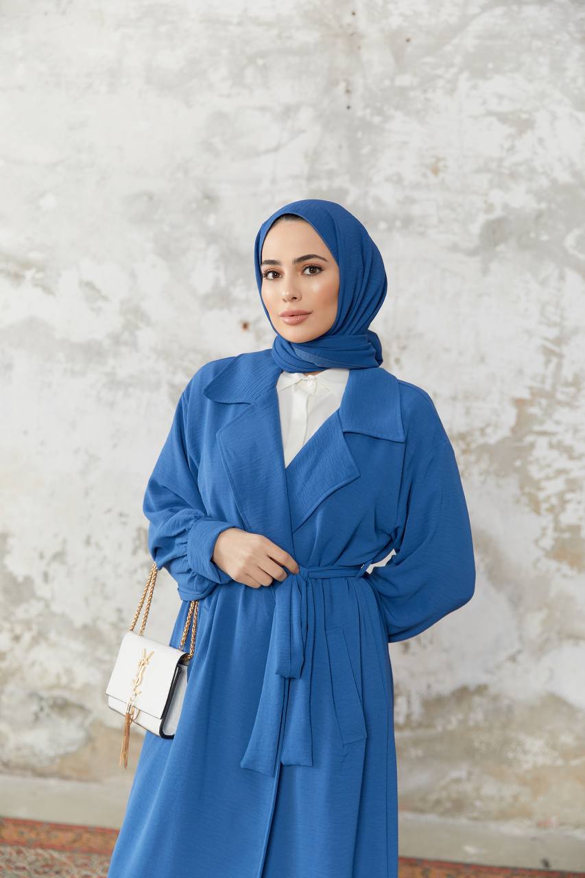 Belted Long Hijab Cape - Blue