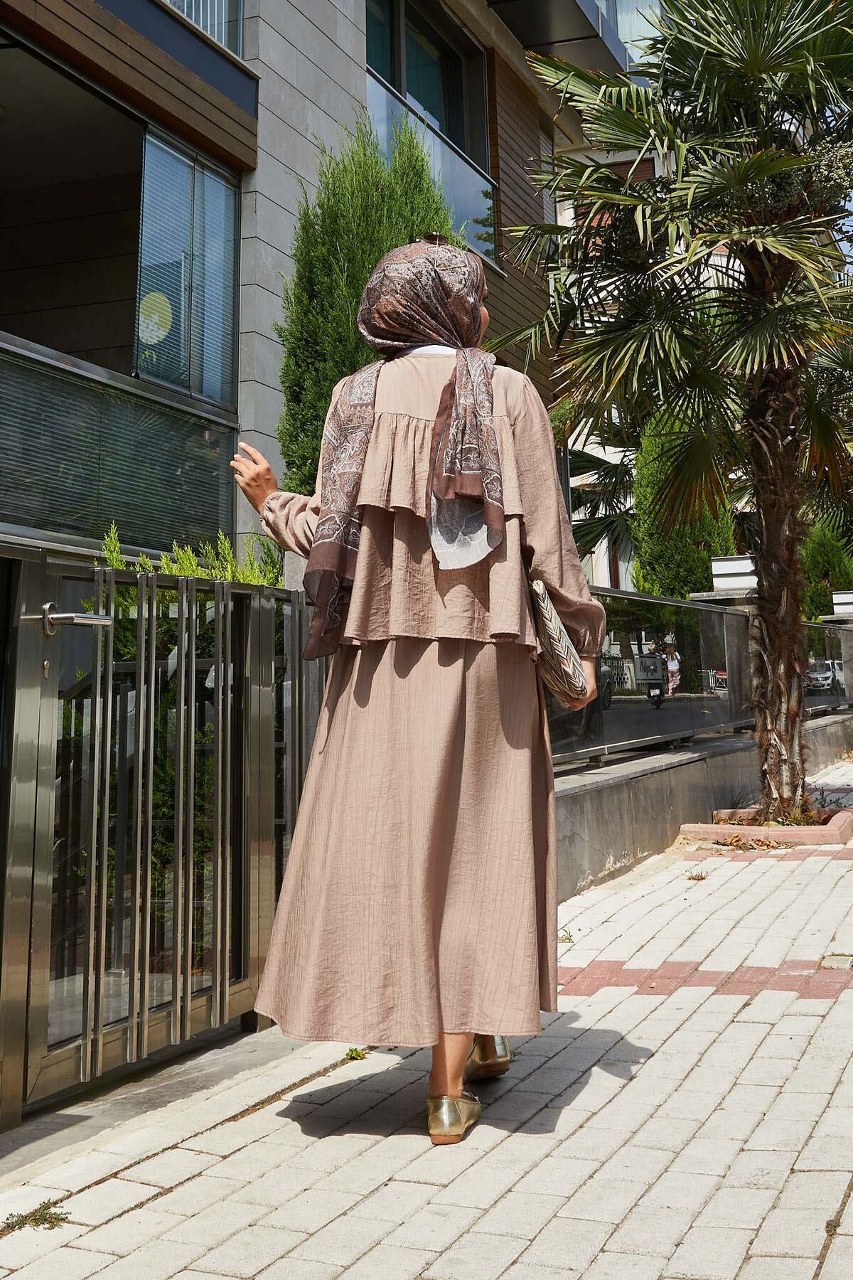 Volan Detaylı Etekli İkili Takım vizon