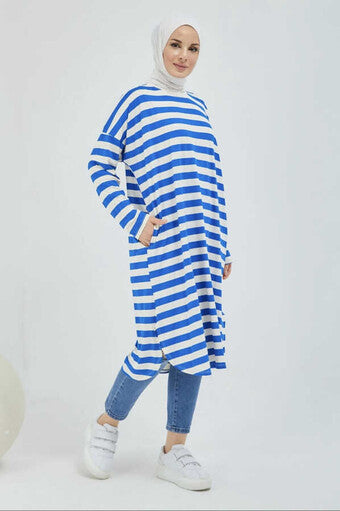 Pocket Striped Hijab Tunic Saks