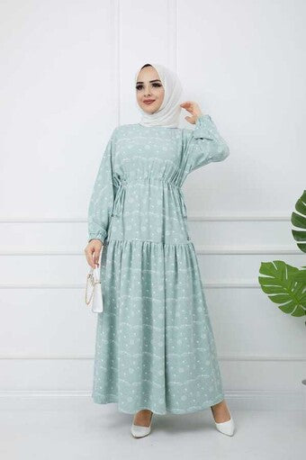 Printed Hijab Dress Water Green