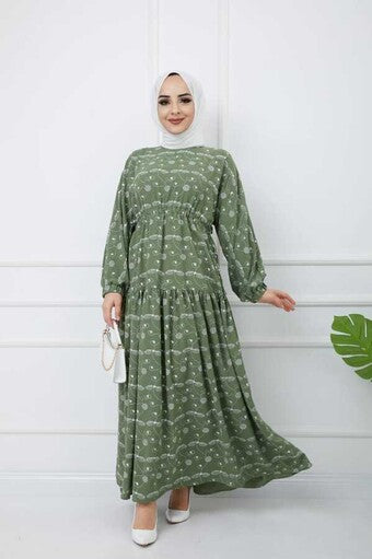 Printed Hijab Dress Green