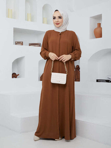 Buttoned Abaya Tan