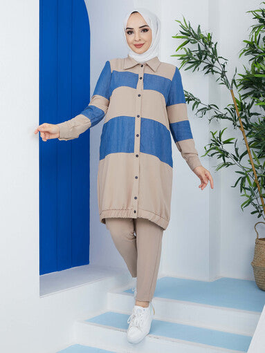 Costume Hijab Élastique 2 Pièces Crème