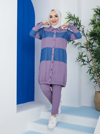 Costume Hijab Élastique 2 Pièces Violet