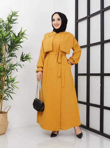 Belted Abaya - Mustard