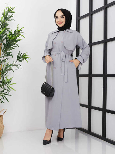 Belted Abaya - Gray