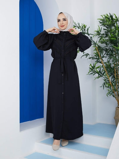 Spitzen-Abaya-Kleid Schwarz