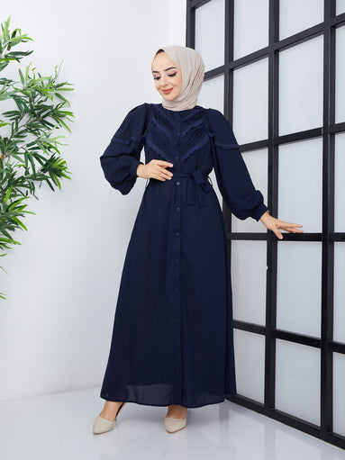 Lace Abaya Dress Navy Blue