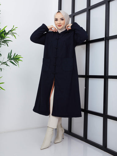 Long Cape with Wool Inside - Black