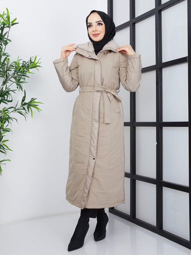 Quilted Long Coat - Cream