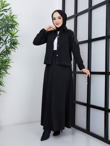 3-teiliges Hijab-Set – Schwarz