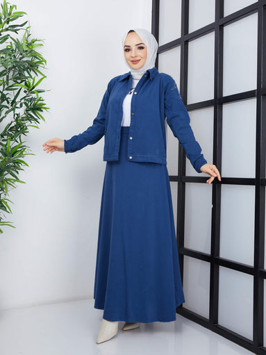 3-teiliger Hijab-Anzug – Blau