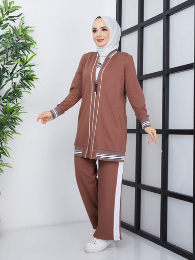 Ensemble Hijab 3 Pièces à Motifs Rayés - Gulkurusu