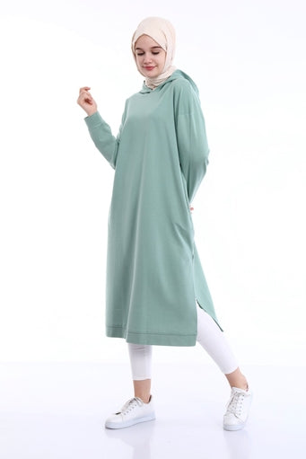 Long Hooded Sweatshirt - Water Green