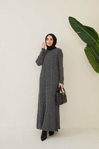 Robe longue en tricot hijab - Gris