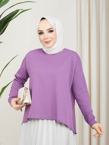 Short Front Long Back Hijab Blouse Purple