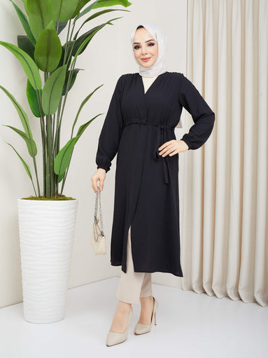 Cape Hijab Ceinturée à la Taille Noir