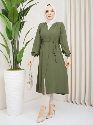 Waist Belted Hijab Cape - Khaki