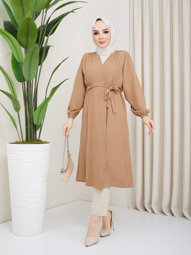 Manteau Hijab Ceinturé - Crème