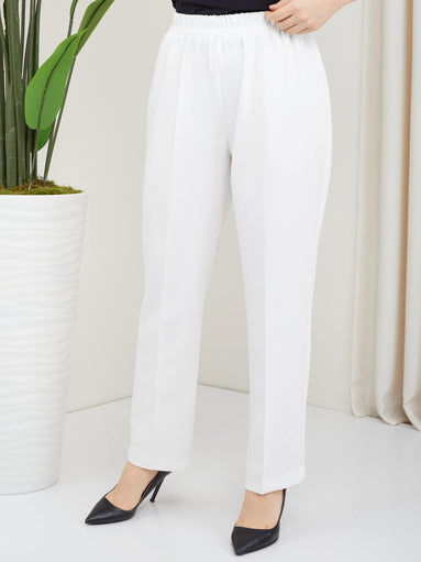 Pantalon Carotte Taille Élastique Blanc