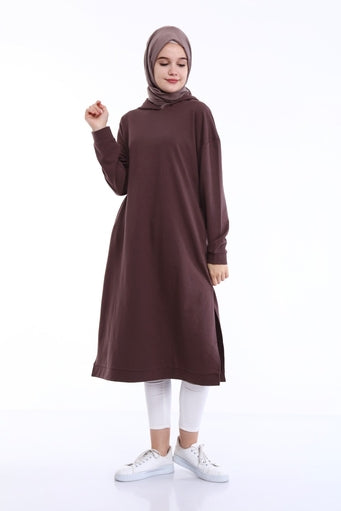 Long Hooded Sweatshirt - Brown