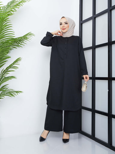 Ensemble tunique double hijab - Noir