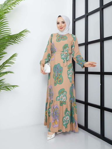 Robe Hijab Jupe Plissée - Crème