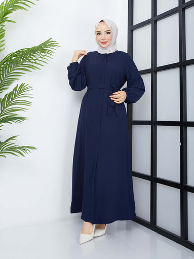 Belted Hijab Abaya - Navy Blue